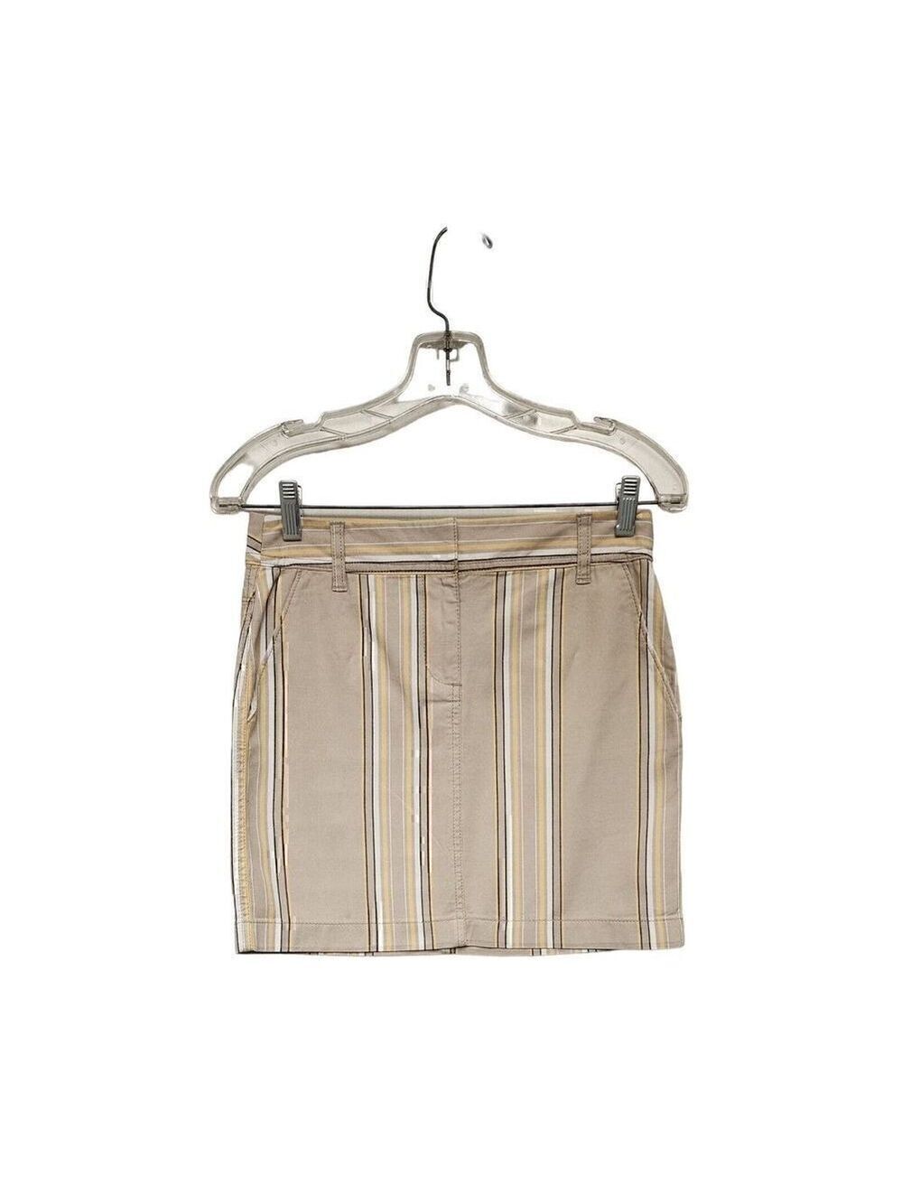 Ann Taylor LOFT Women's 00P- Beige & Yellow Striped Cotton Stretch Mini Skirt